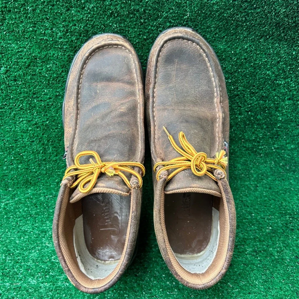 Justin Original Workboots Mens 12M Brown Leather Moc Toe Chukka Boots 232